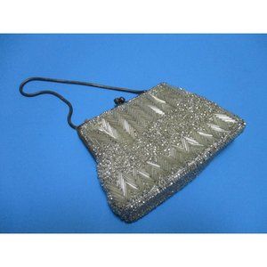 *Vintage Off White Beaded Wristlet Clutch Evening Bag